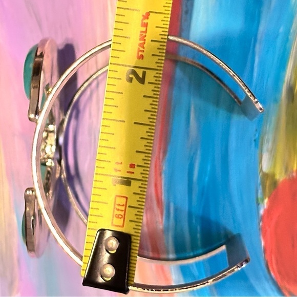 CUFF BRACELET Horn Shape Silver-Tone Pave Crystal Glass Faux Turquoise 5494 P - Picture 9 of 11